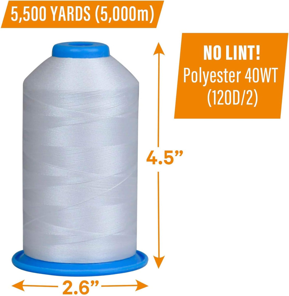 Huge Machine Embroidery Thread White 3 Pack X-Large Polyester Cones 5500 Yards E