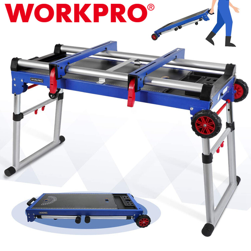 WORKPRO 5-in-1 42" Portable Rolling Miter Saw Stand Workbench Folding Work Table