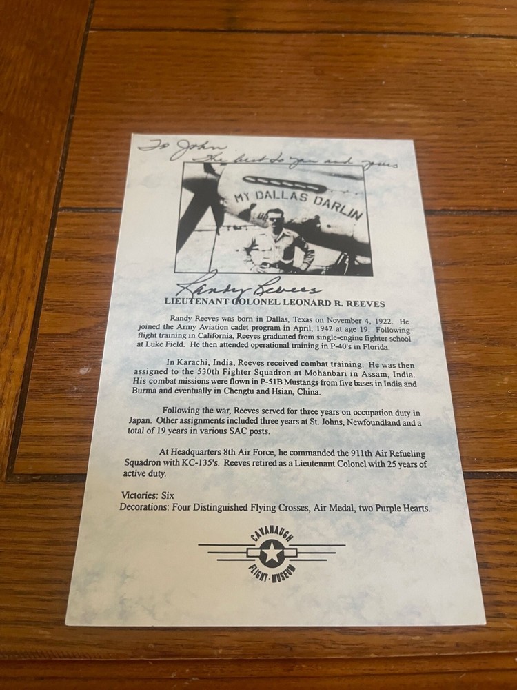 Vintage Cavanaugh Flight Museum Program Signed LT COLONEL LEONARD REEVES