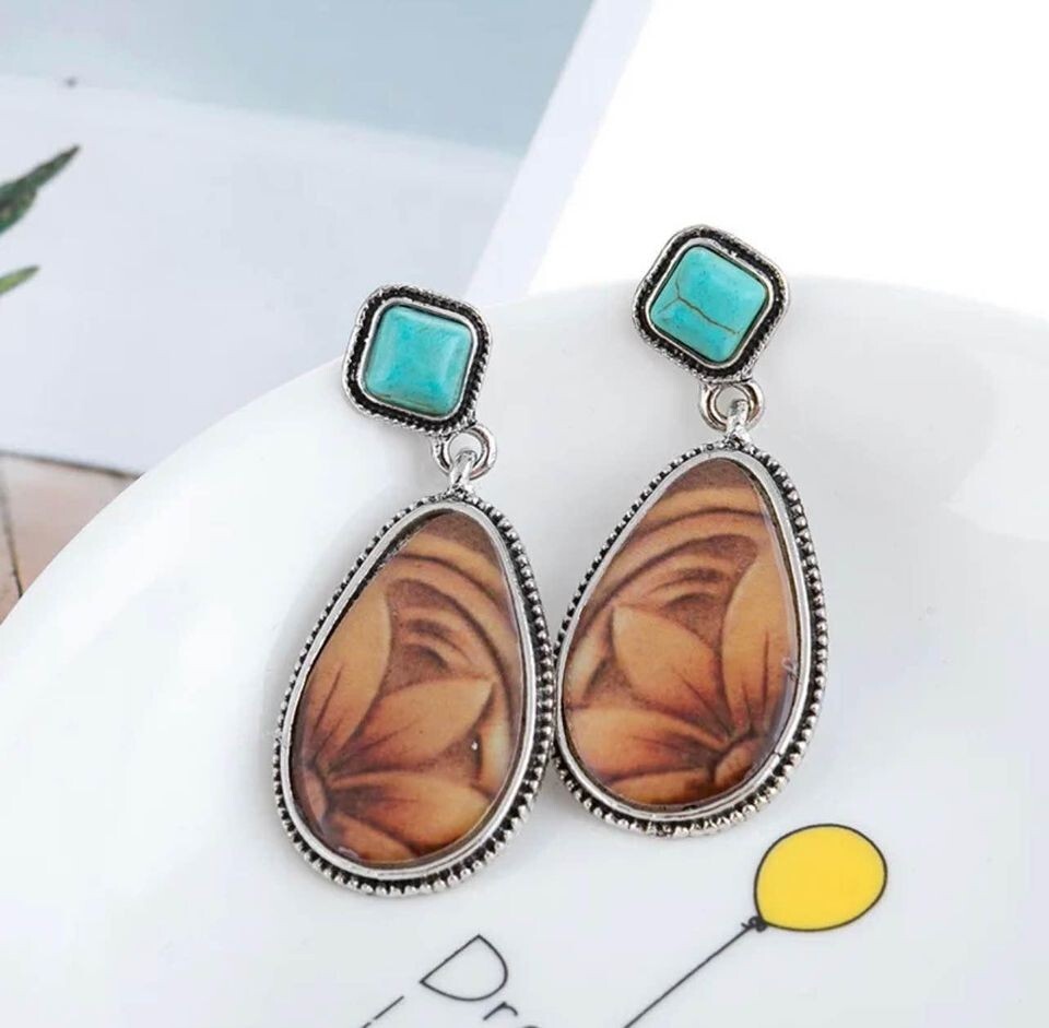 Beautiful Rustic Turquoise Howlite Drop Earrings