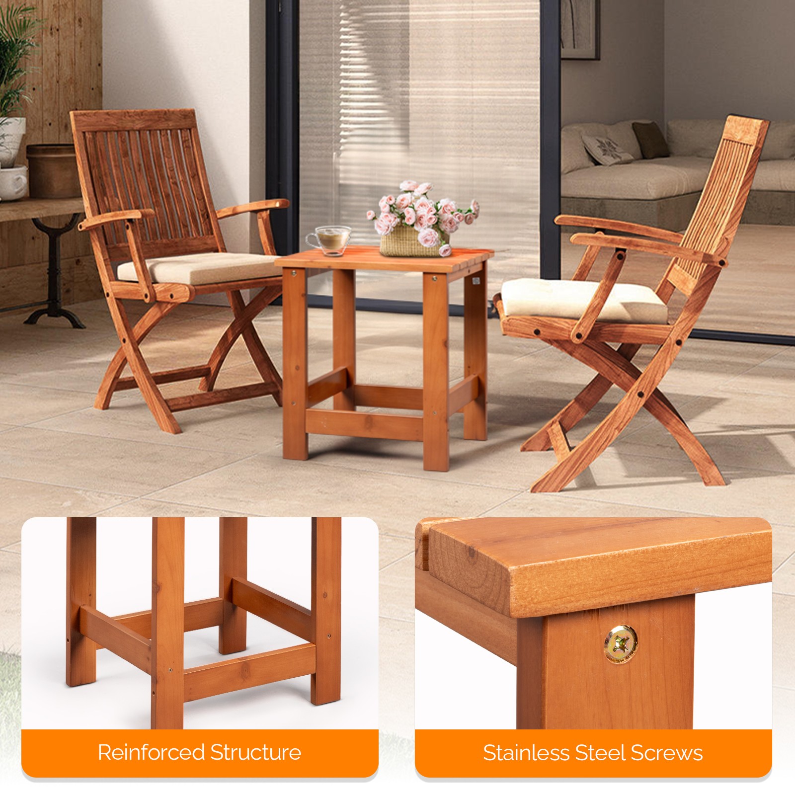 2-Tier 16inch Wooden Square Side End Table In/Outdoor Furniture Coffee Table