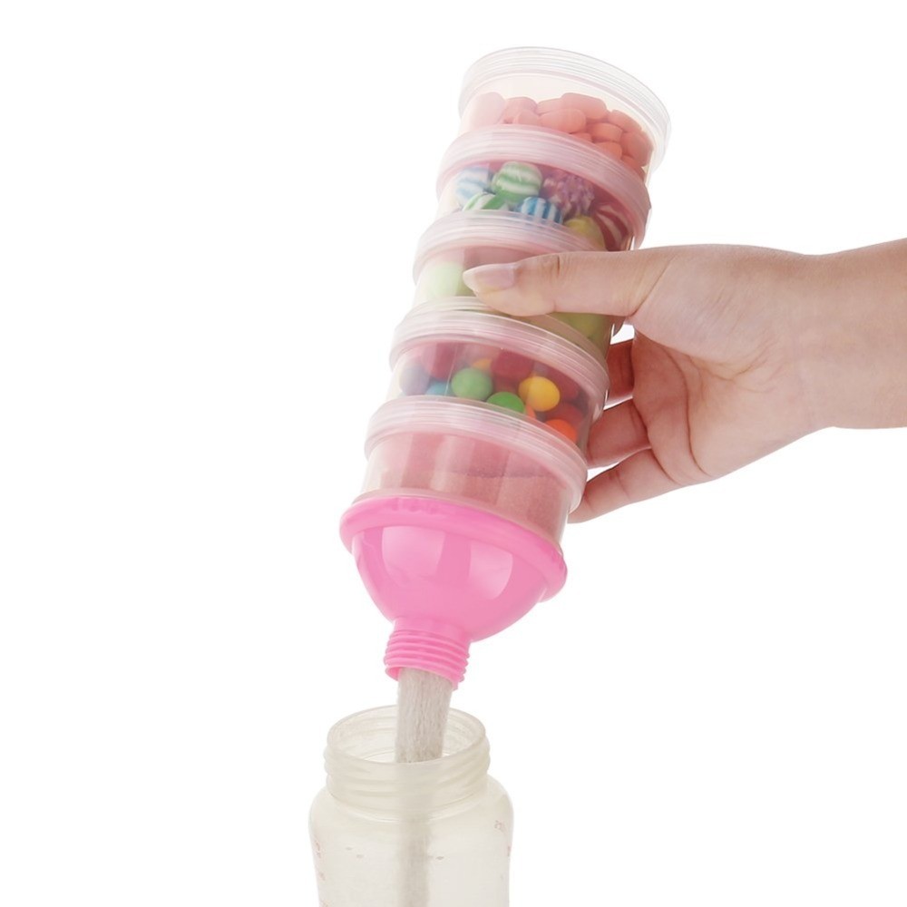 Portable Stackable 5 Compartment Formula Dispenser Free Baby Milk Powder