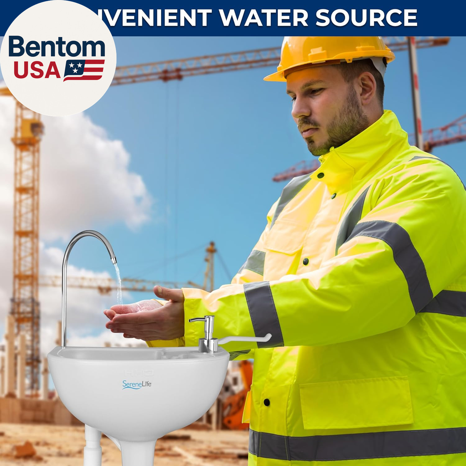 Portable Camping Sink with 19L (5+ Gallon) Water Tank, Hands-Free Foot Pump, Soa