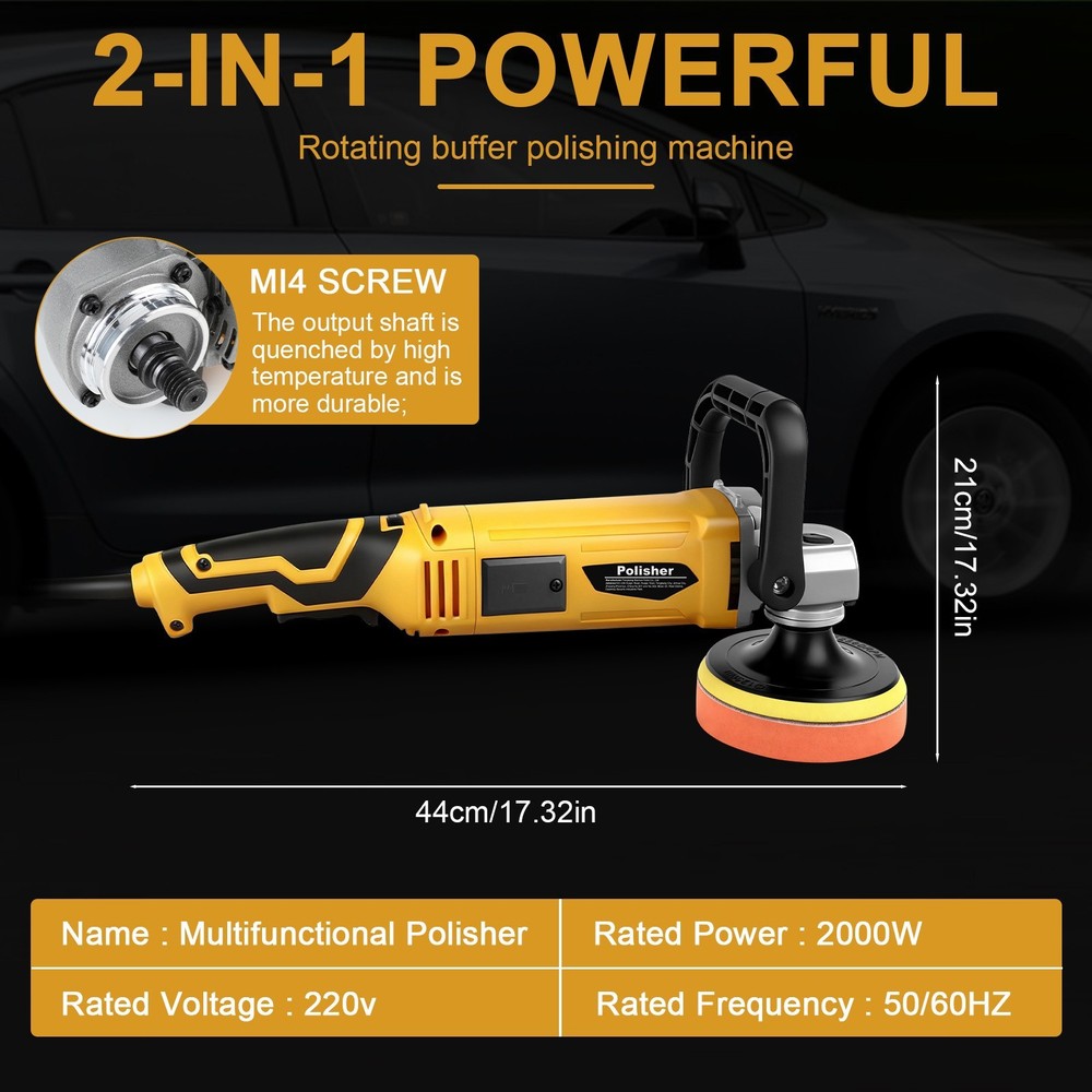 7-Speed Electric Car Polisher Buffer Sander Waxer Kit Variable 7" 2000W/ Pads
