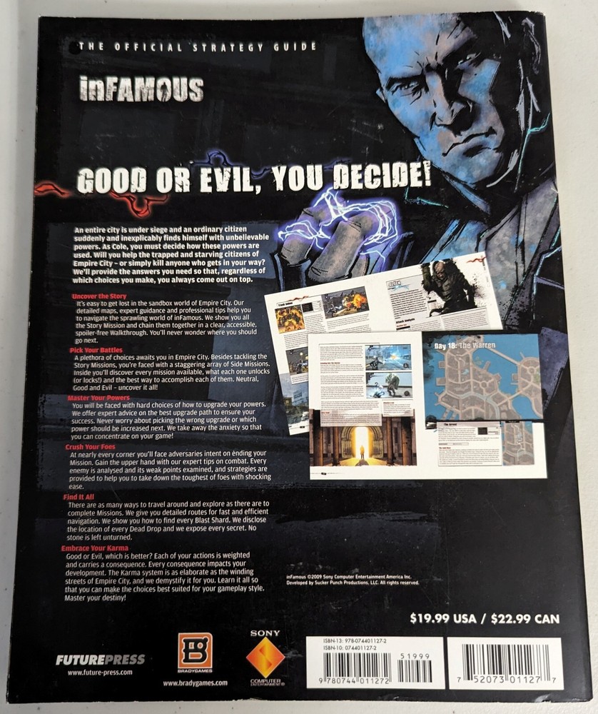 Infamous Official Game Strategy Guide Brady Games W/ Map