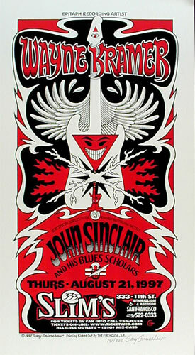 Wayne Kramer John Sinclair Slim's San Francisco 1997 Poster signed Gary Grimshaw