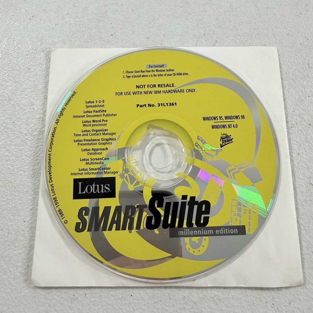 Lotus SmartSuite Millennium Edition Software CD Windows 7/XP/2000/98