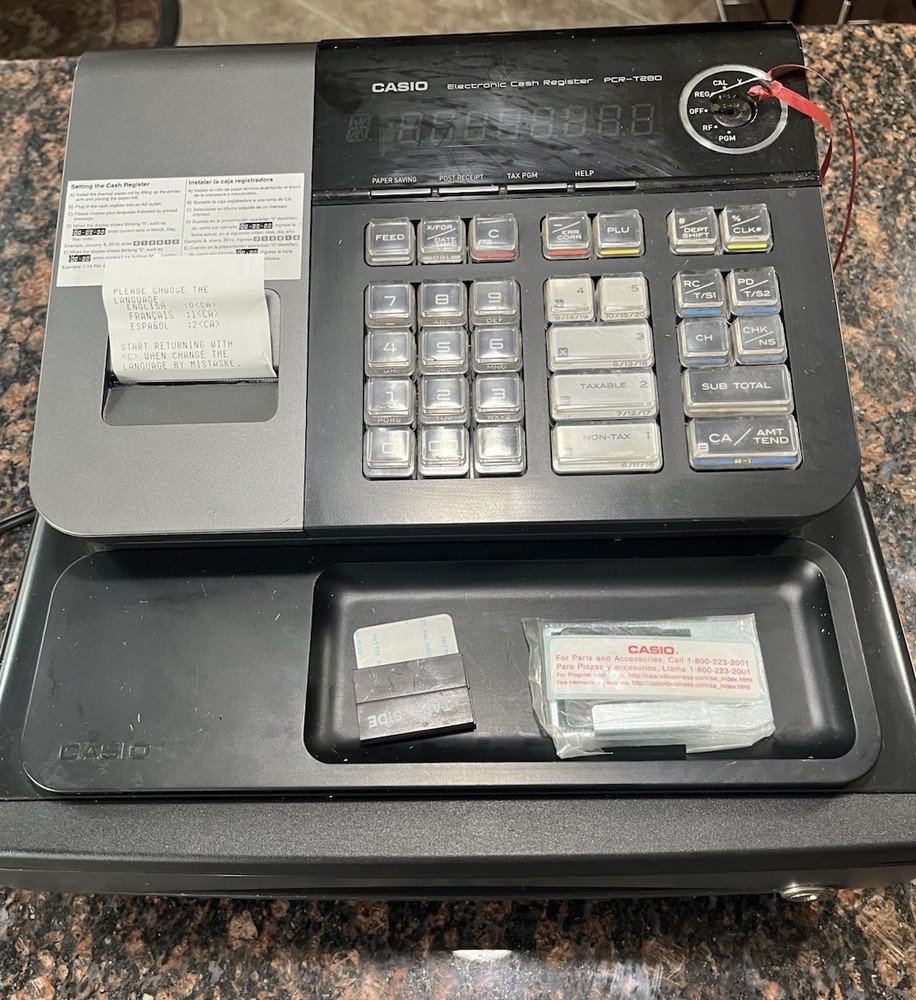 Casio PCR-T280 Electronic Cash Register with Program Key. Working In Nice Shape