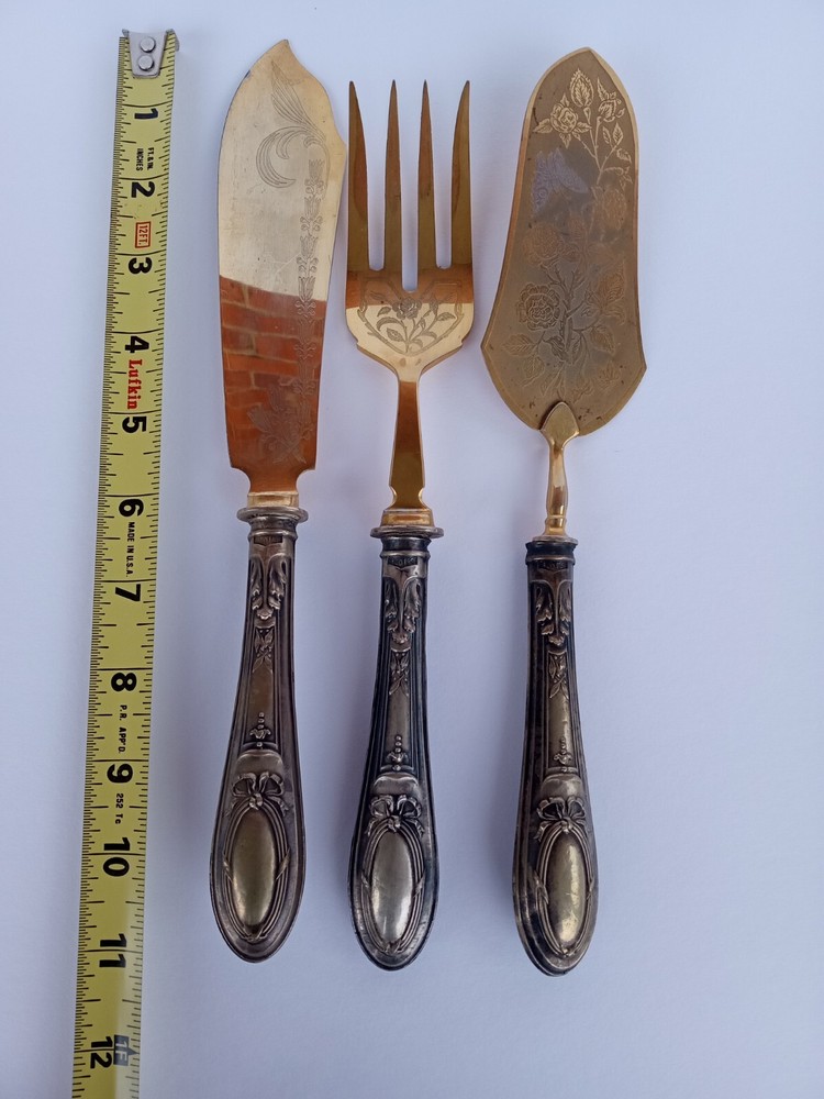 3 Pc. Antique .800 Solid Silver European Pastry Server Set