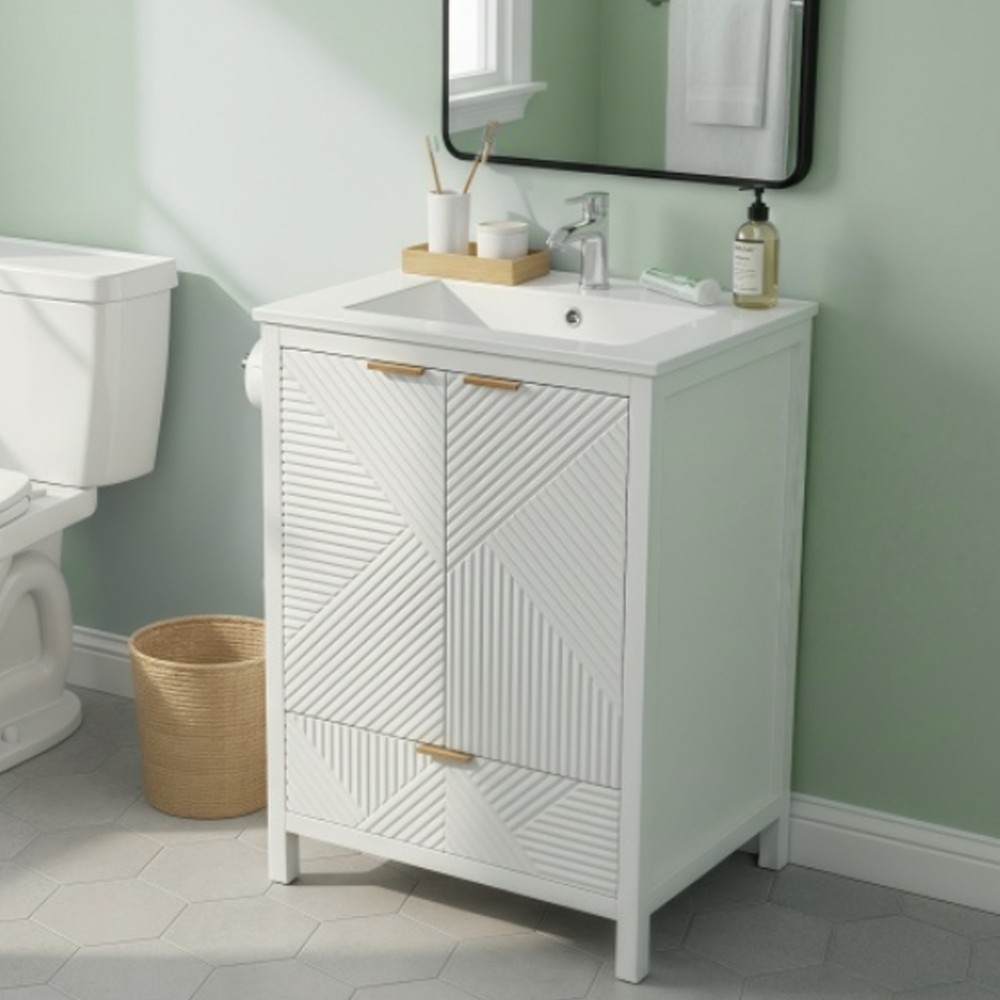 Durable 24 inch Bathroom Vanity Set Modern Solid Wood Bathroom Vanities In White