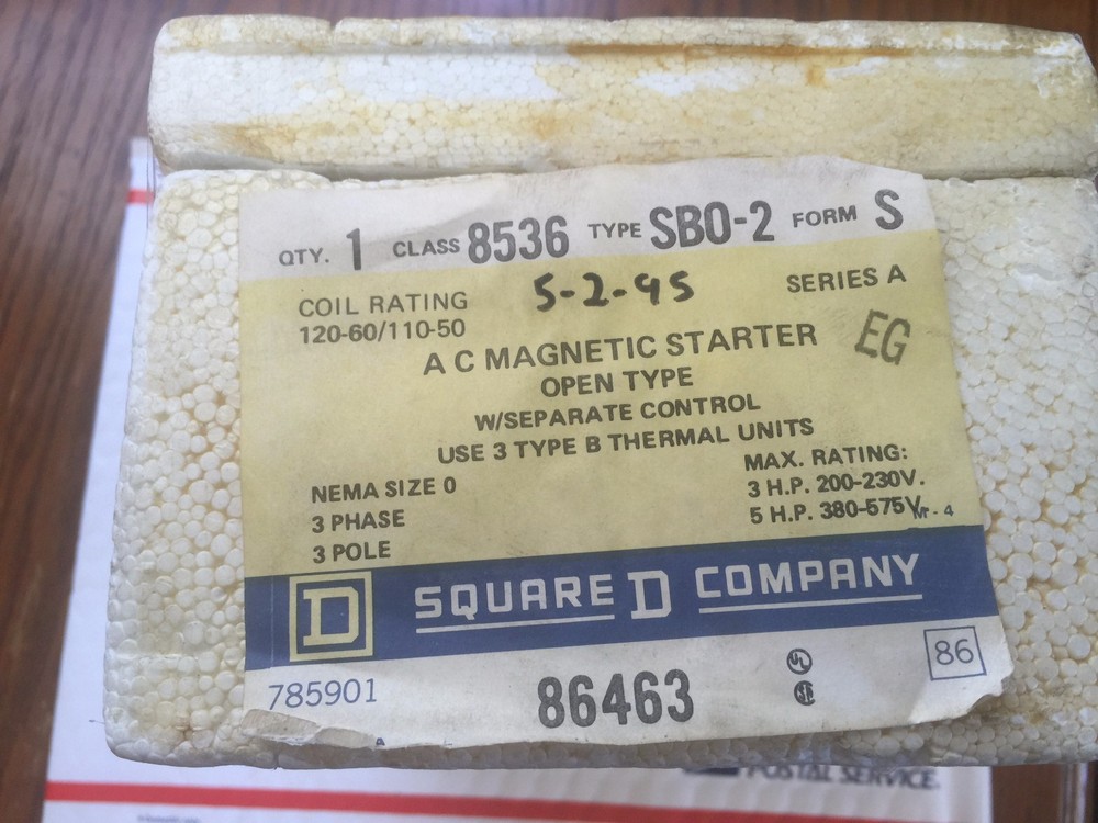 Square D Motor Starter & Overlaod Block 86463 Size 0, Type SBO-2 New