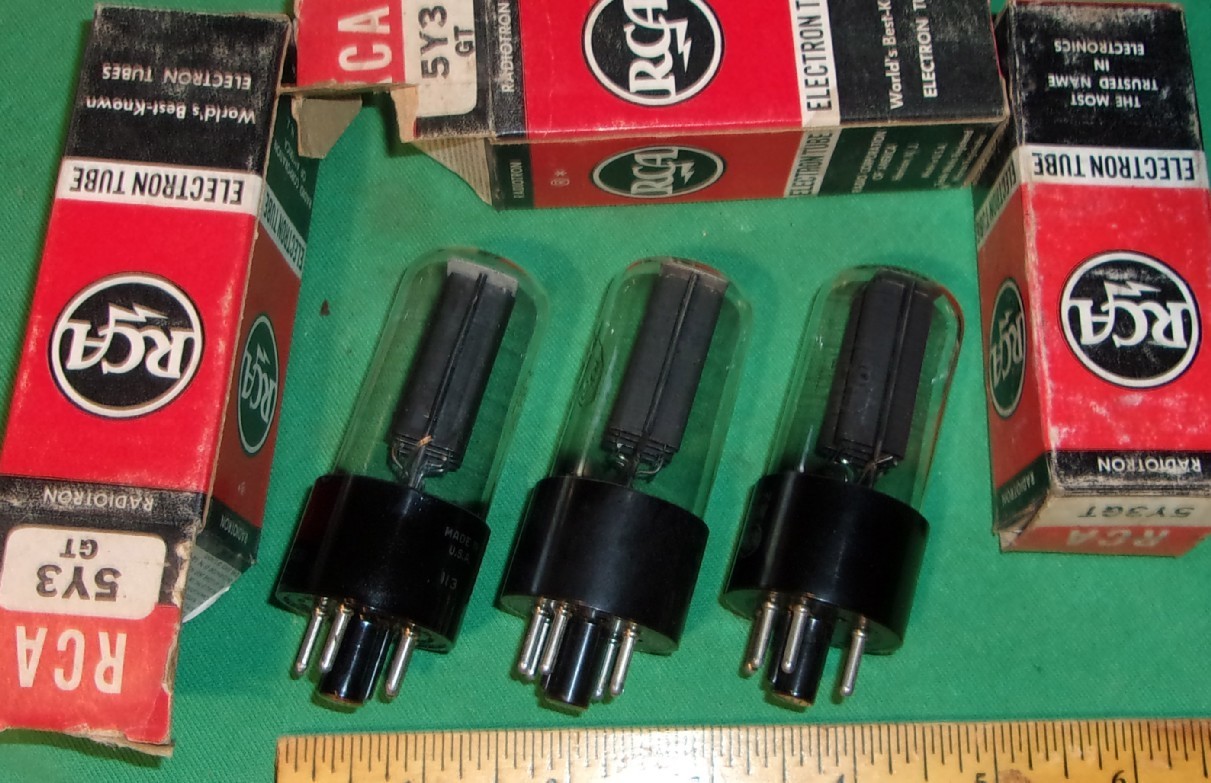 (3) RCA 5Y3GT Full-Wave Rectifiers NOS Test Great! Black Plates! w/orig. cartons
