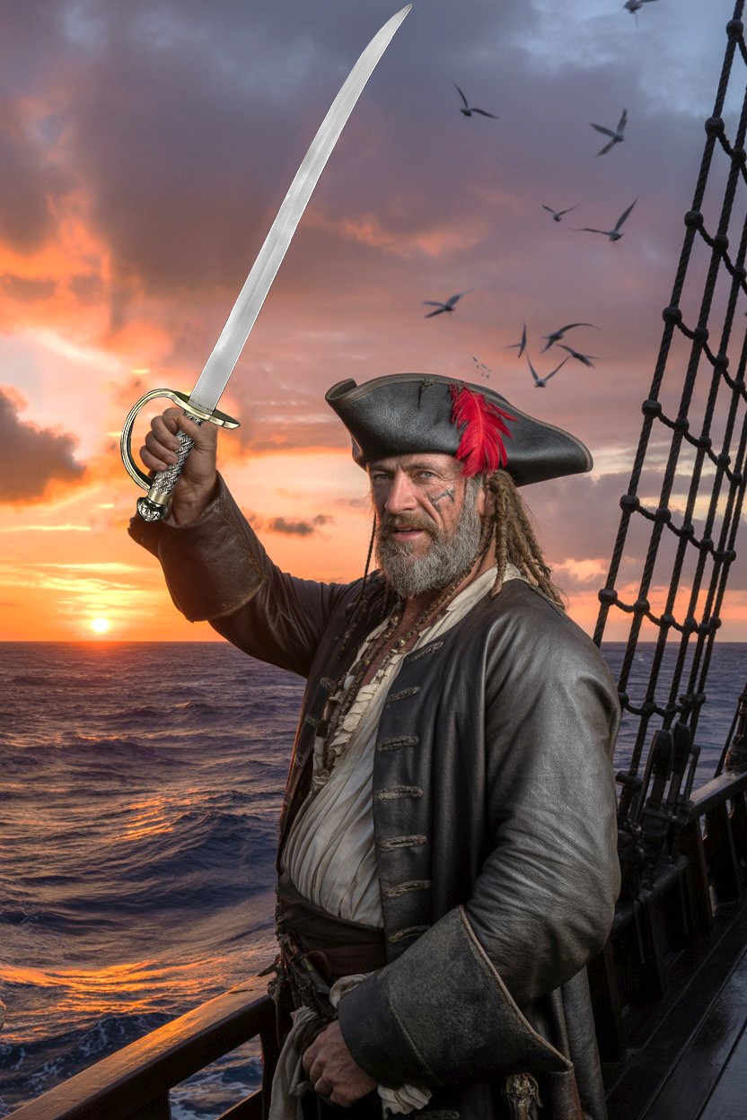 P.S. Caribbean Pirate Sword Pirate Cutlass Saber Sword (Brass Hilt)