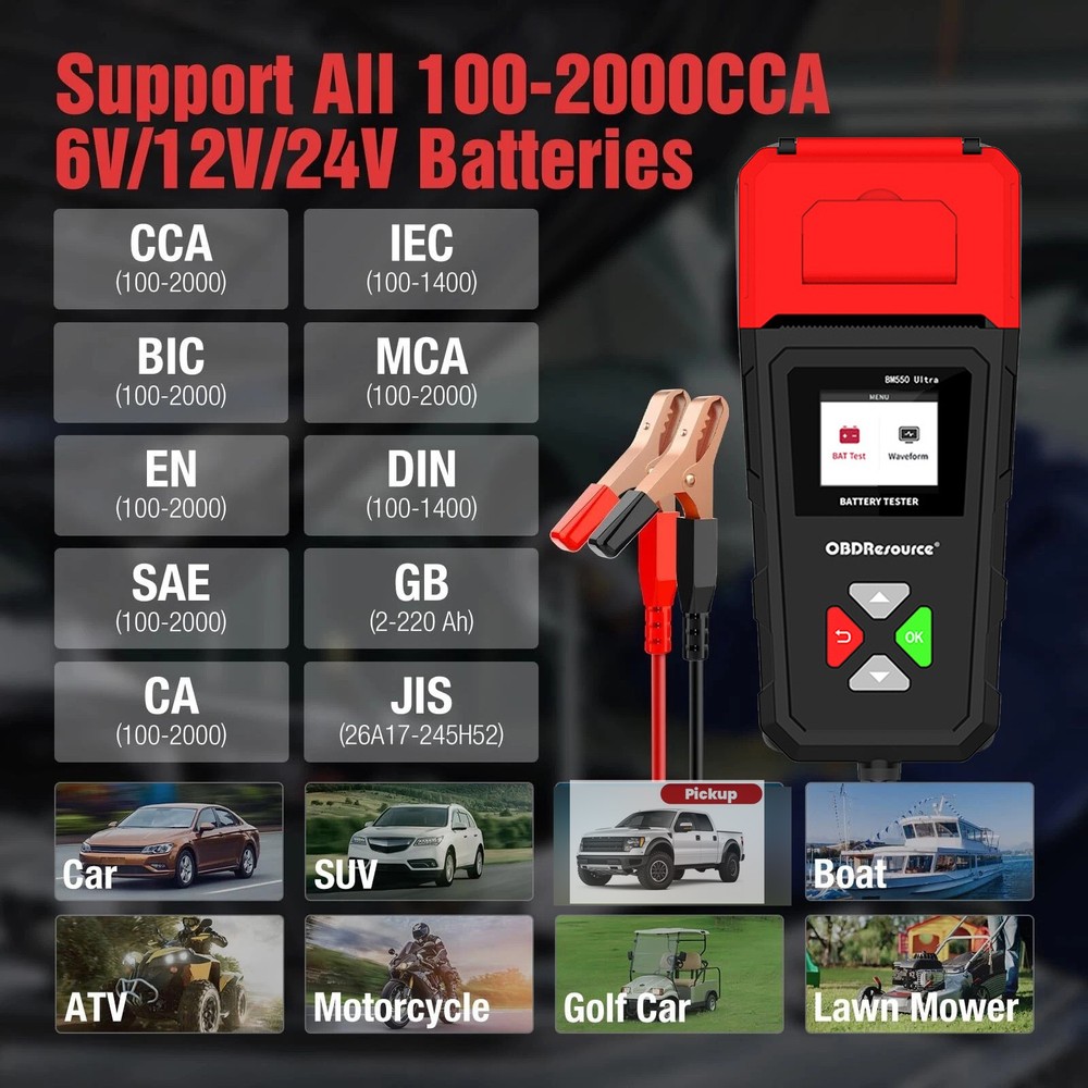 6V 12V 24V Car Battery Load Tester Auto Charging System Analyzer with Printer US