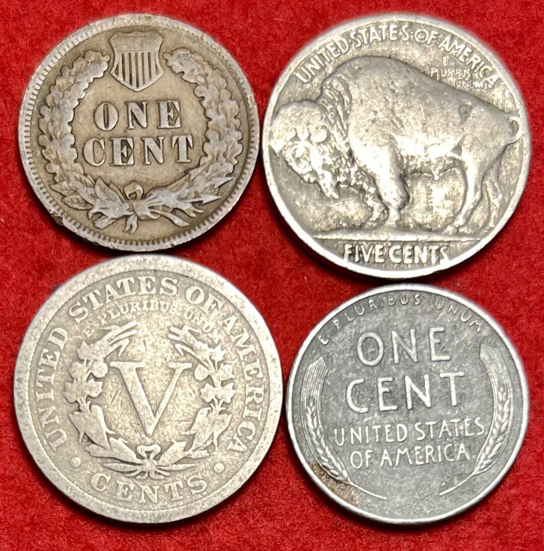 Small Cent U.S. Coin Lot Indian Head Liberty V Nickel Buffalo Nickel Steel Wheat