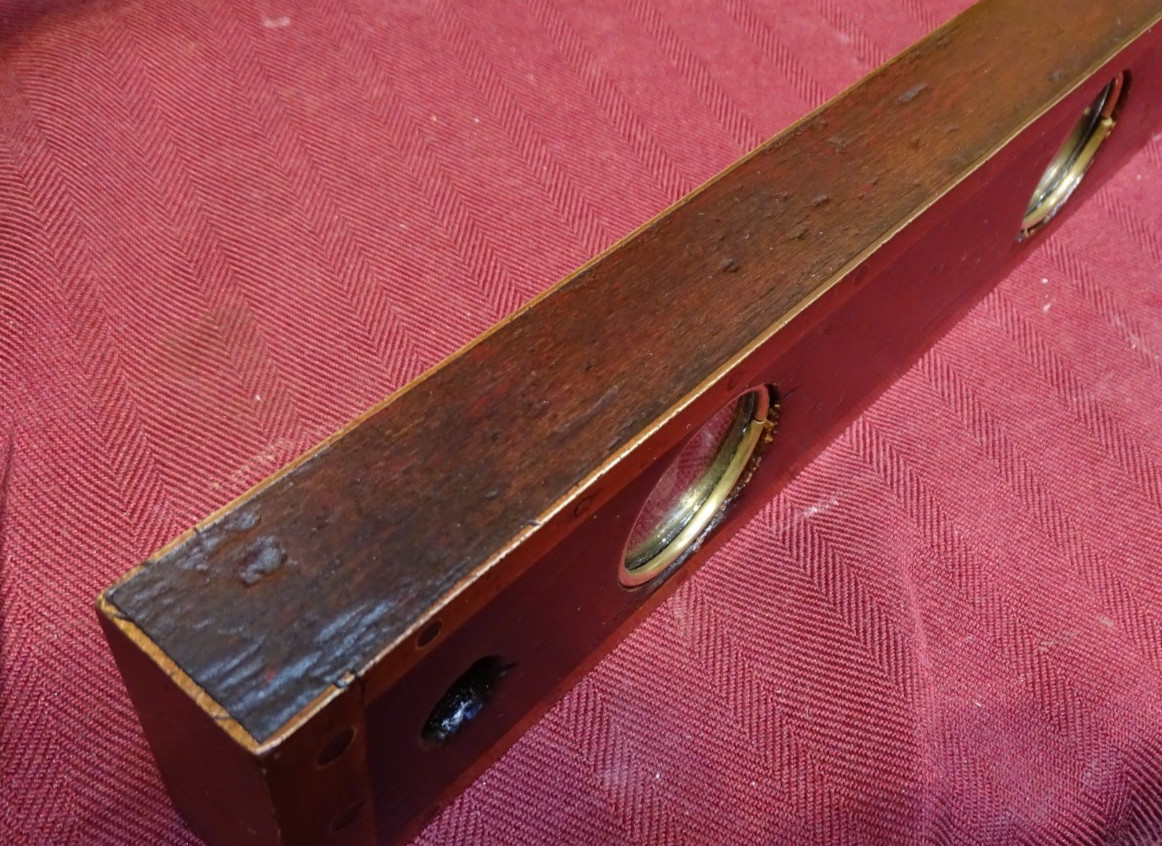 Antique User Made Brass Bound Double Plumb and Level Glass Vial Windows- WOW!!