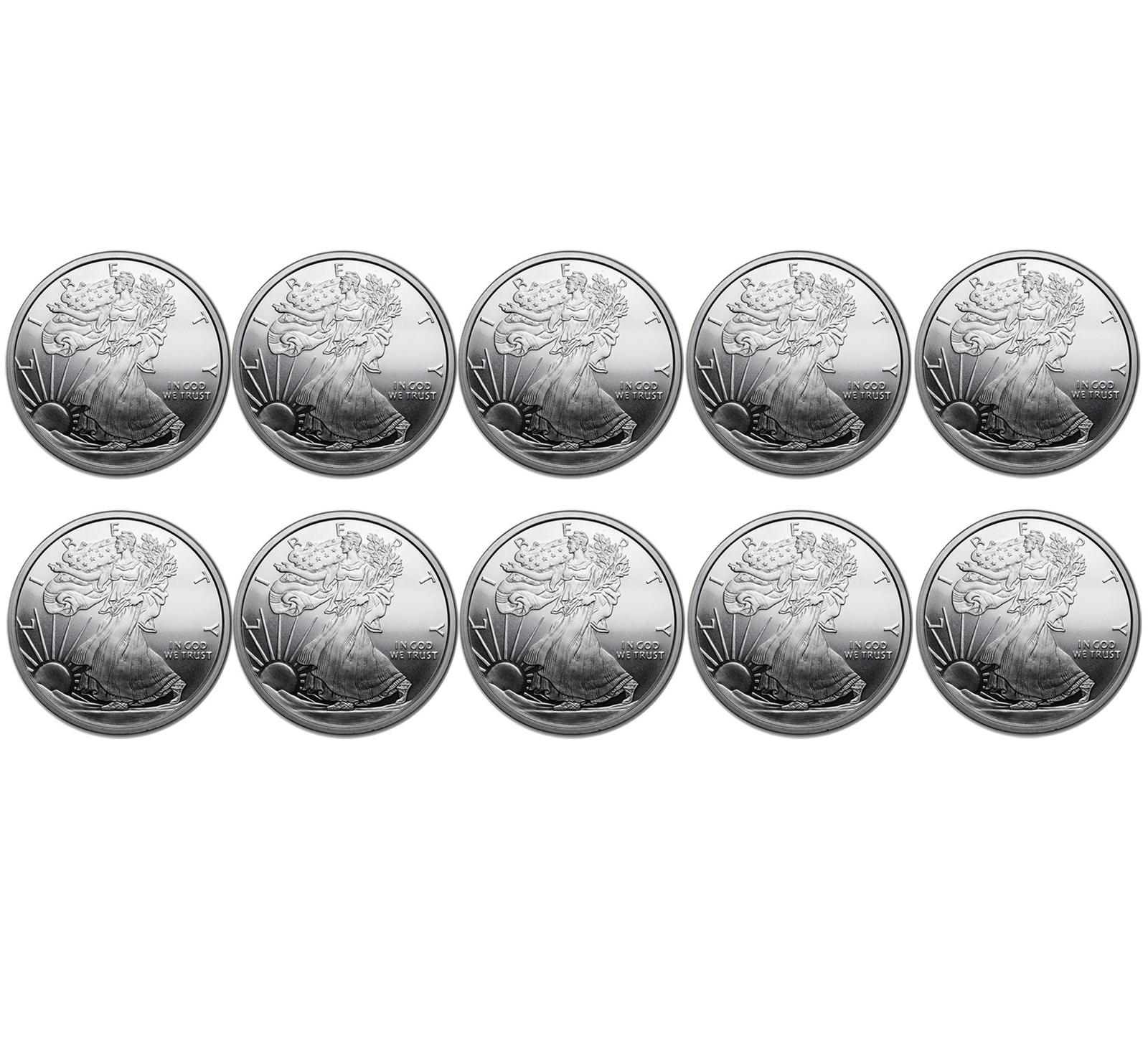 Lot of Ten 0.10 (1/10) Troy Ounce .999 Silver Walking Liberty Round