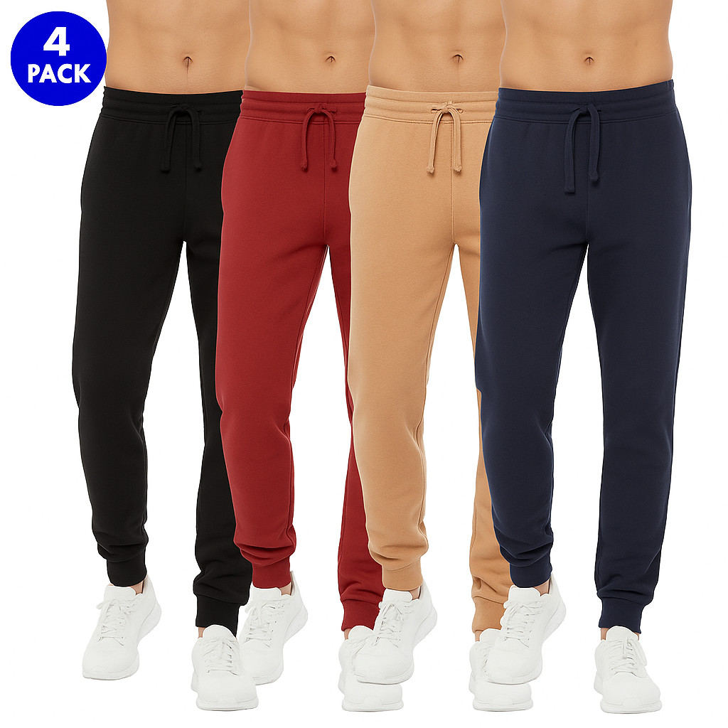 4 PACK: Men's French Terry Slim Fit Casual Jogger Sweatpants With Sizes S-XXL