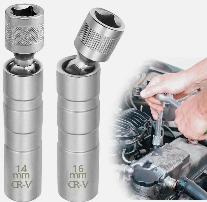 14mm & 16mm Thin Wall Magnetic Swivel Spark Plug Socket 12-Point Removal Tool US