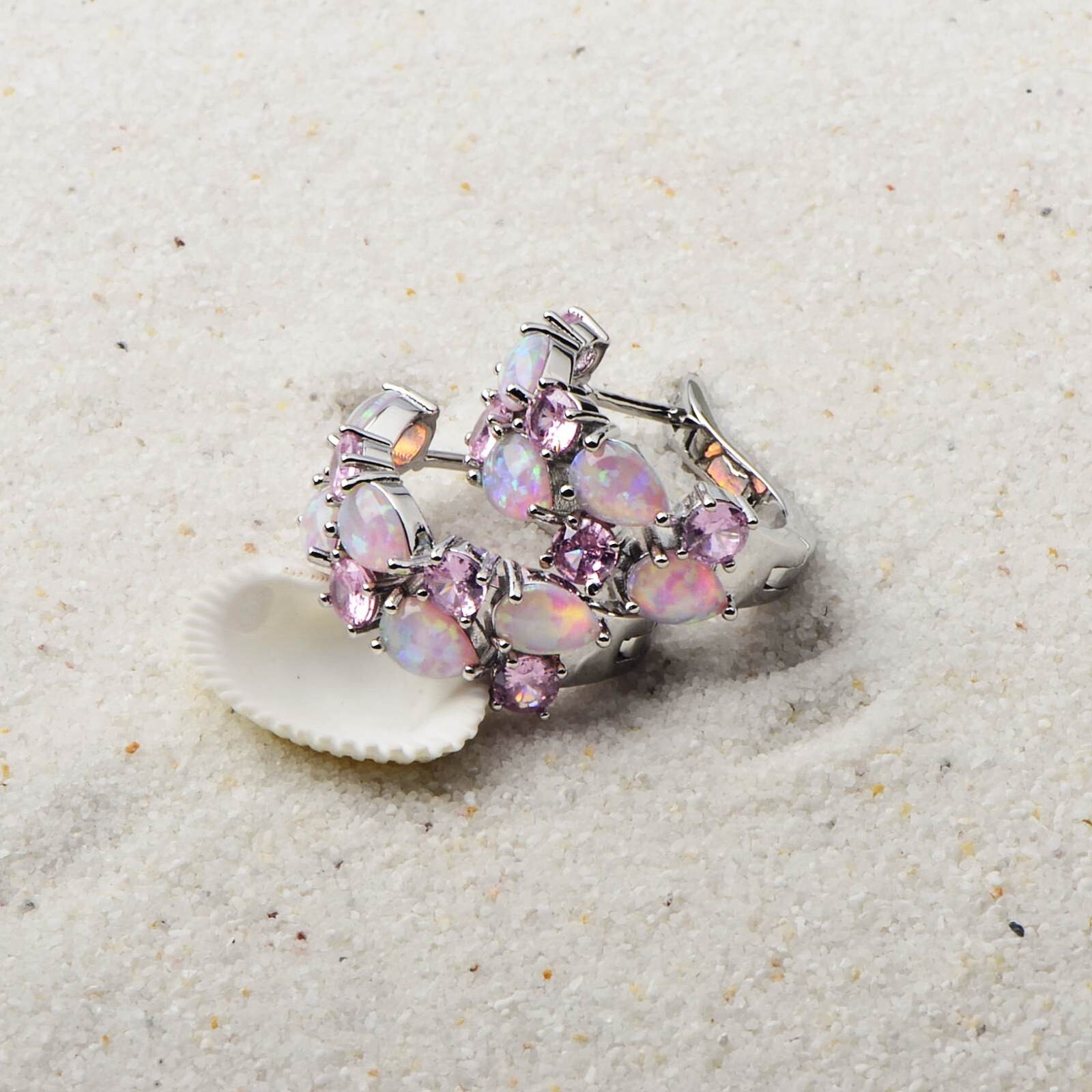 Hawaii Water Drople PInk Fire Opal Earrings Silver Filled For Women Girls