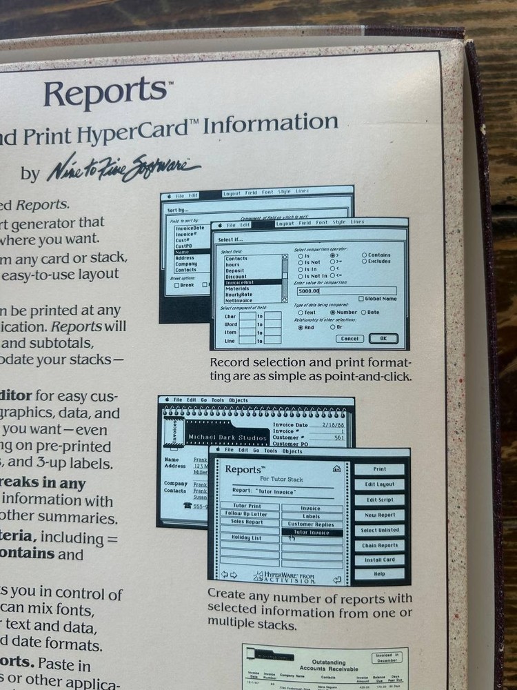 Reports 1.2 HyperCard Report Generator Macintosh Software Boxed