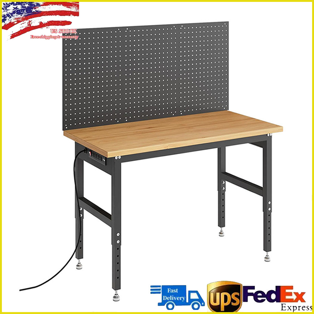 48" Garage Workbench with Pegboard Wall 2000lbs Table 28-40" Adjustable Height