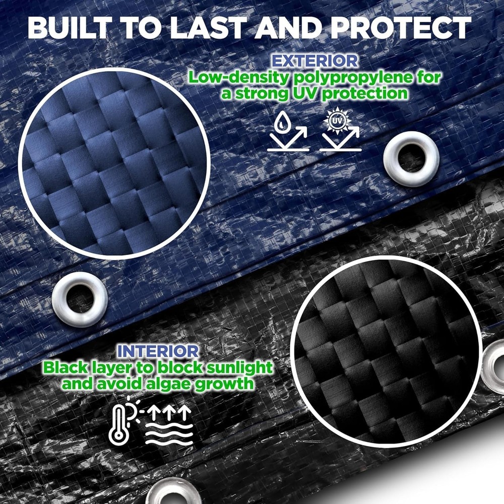 Navy Blue 24 ft Pool Cover with Drawstring for Easy Installation & Security