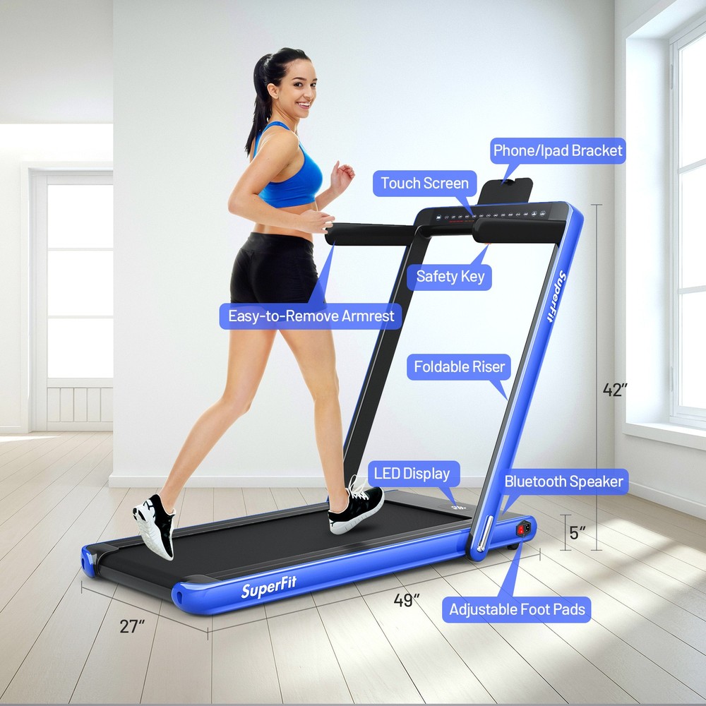 2.25HP Speed Adjustable Folding Treadmill W/Bluetooth Speaker Remote Control LED