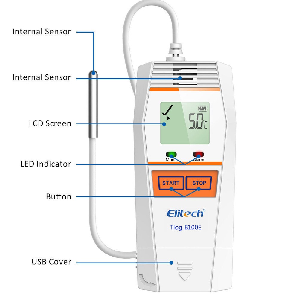 Elitech Tlog B100E Temperature Data Logger Wireless Reusable PDF Report External