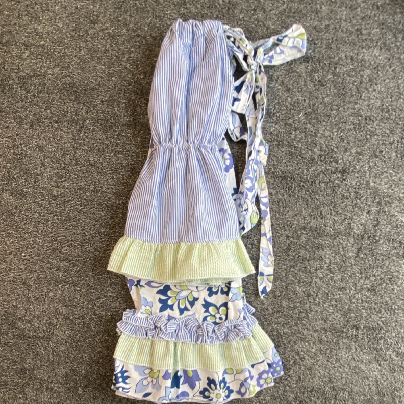 Dolly Wolly Doodle Girls Floral Striped Ruffle Top & Pants Set Blue Size 4t.