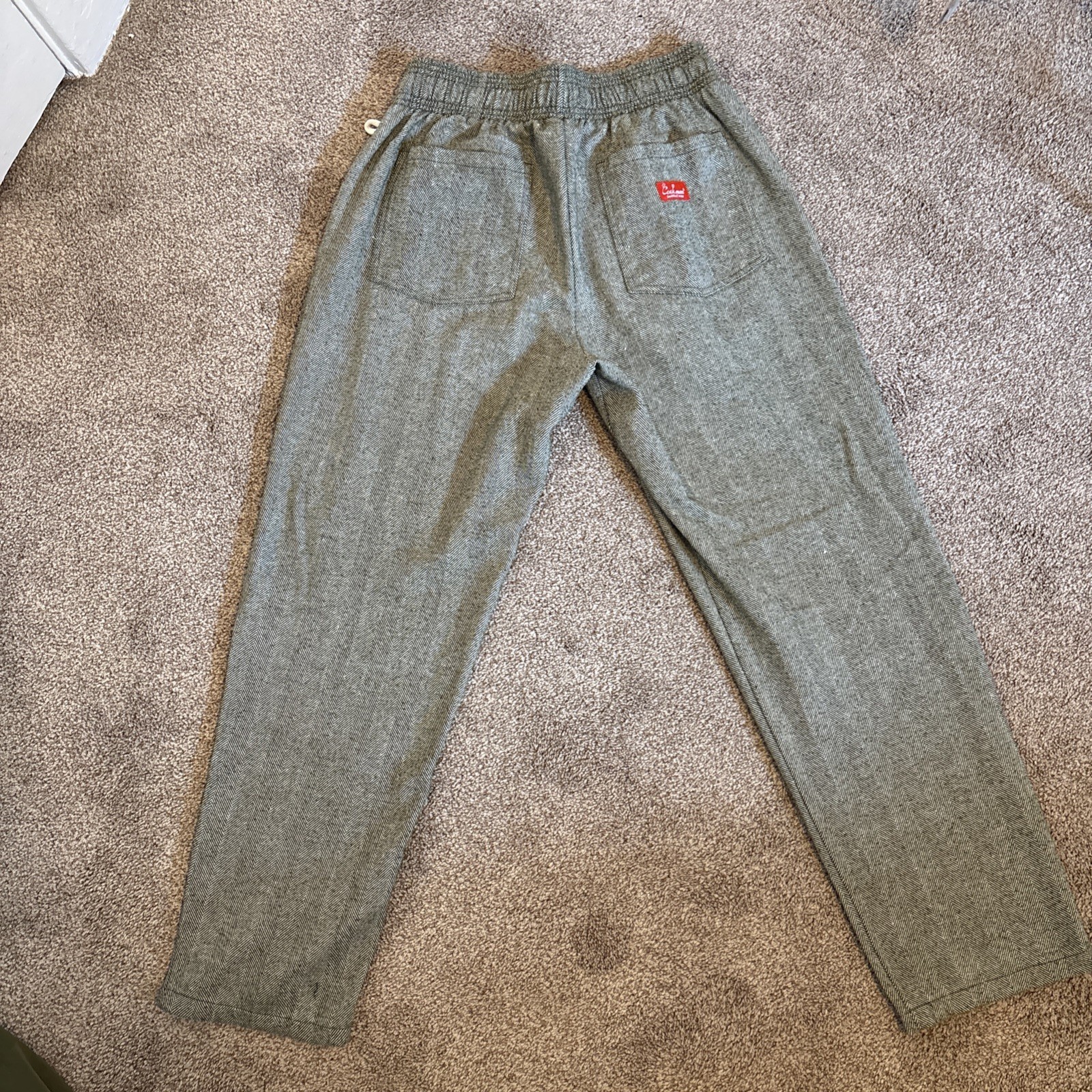 Cookman Chef Pants Milk Tweed Olive Herringbone Twill Elastic Waist Large