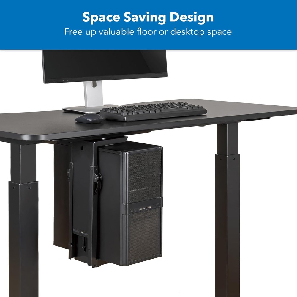 Mount-It! CPU Under Desk Mount Bracket Rack, Adjustable Computer Tower Black