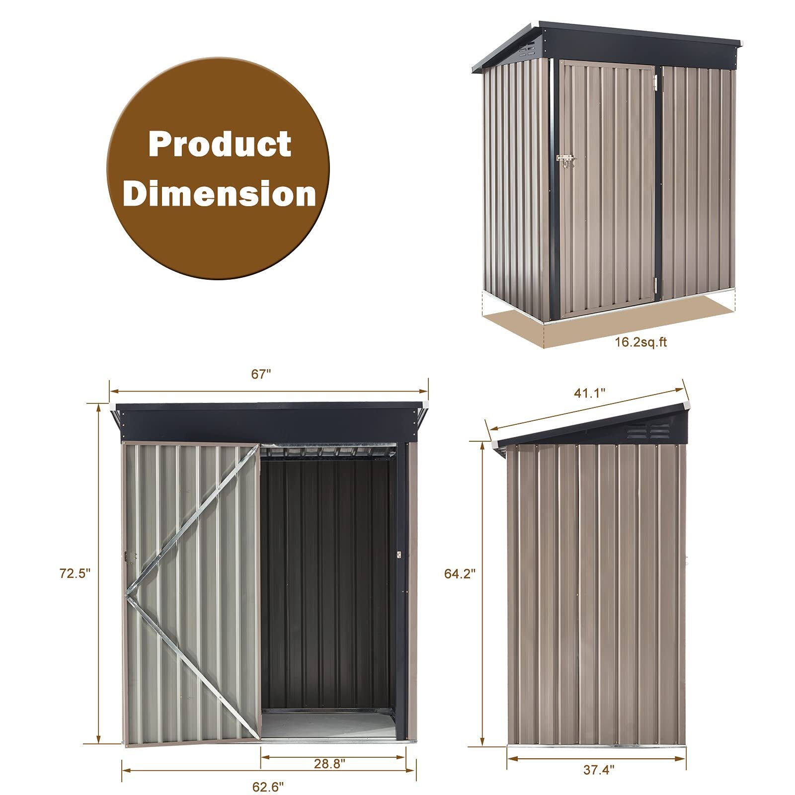 5x3 Lockable Outdoor Metal Storage Shed Tool Shed for Yard