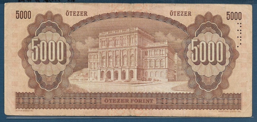 Hungary 5000 Forint, 1990, P 177a, VF minor split