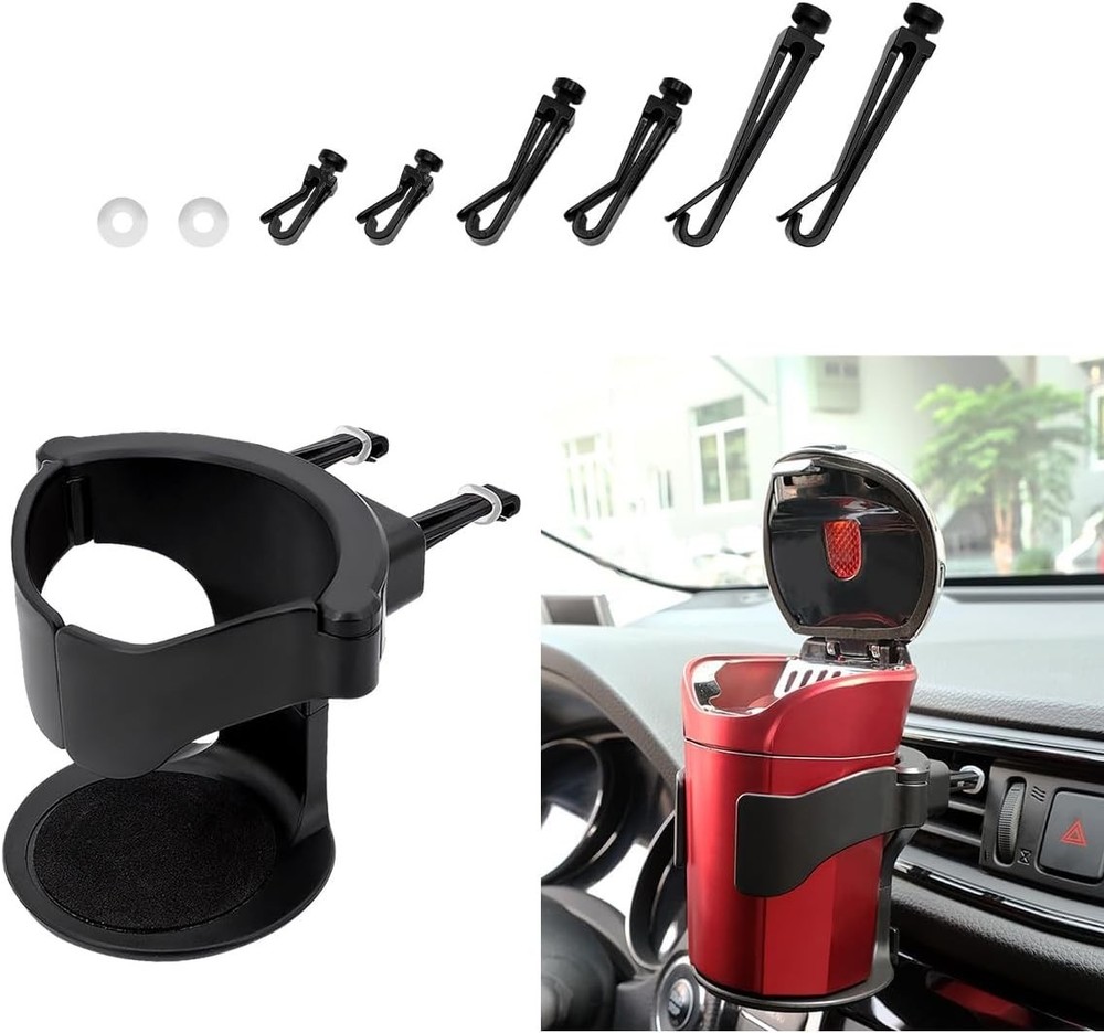 Universal A/C Vent Drink Holder with 3 Mounting Clip Sizes - Efficient Design