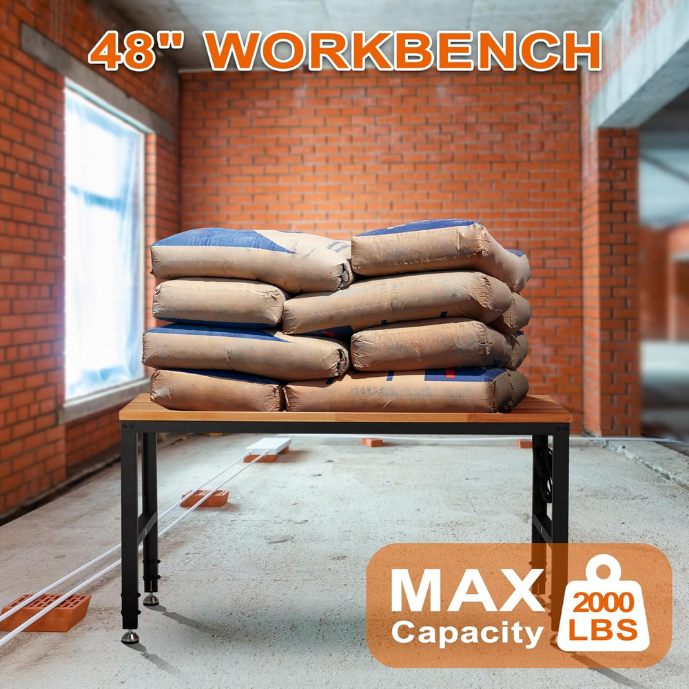 Haddockway Adjustable Workbench for Garage,48"X 24" Rubber Wood Top Worktable wi