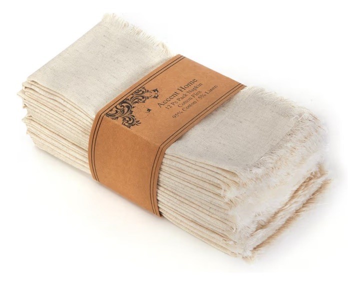 Accent Home 12 Pack Natural Cotton Linen Napkin Set 18”x18” NEW!