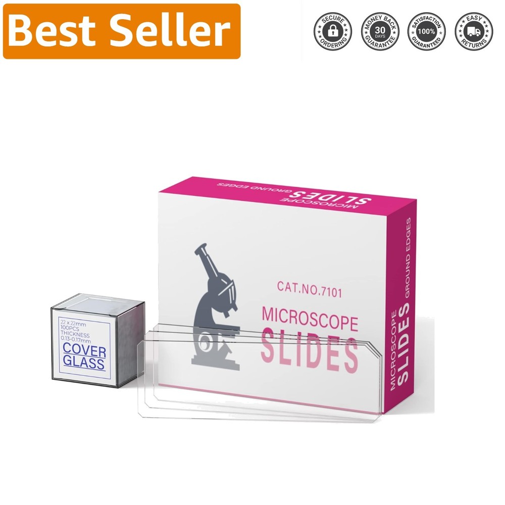 50 Pre-Cleaned Microscope Slides & 100 Coverslips - Safe, Ready-to-Use Supply