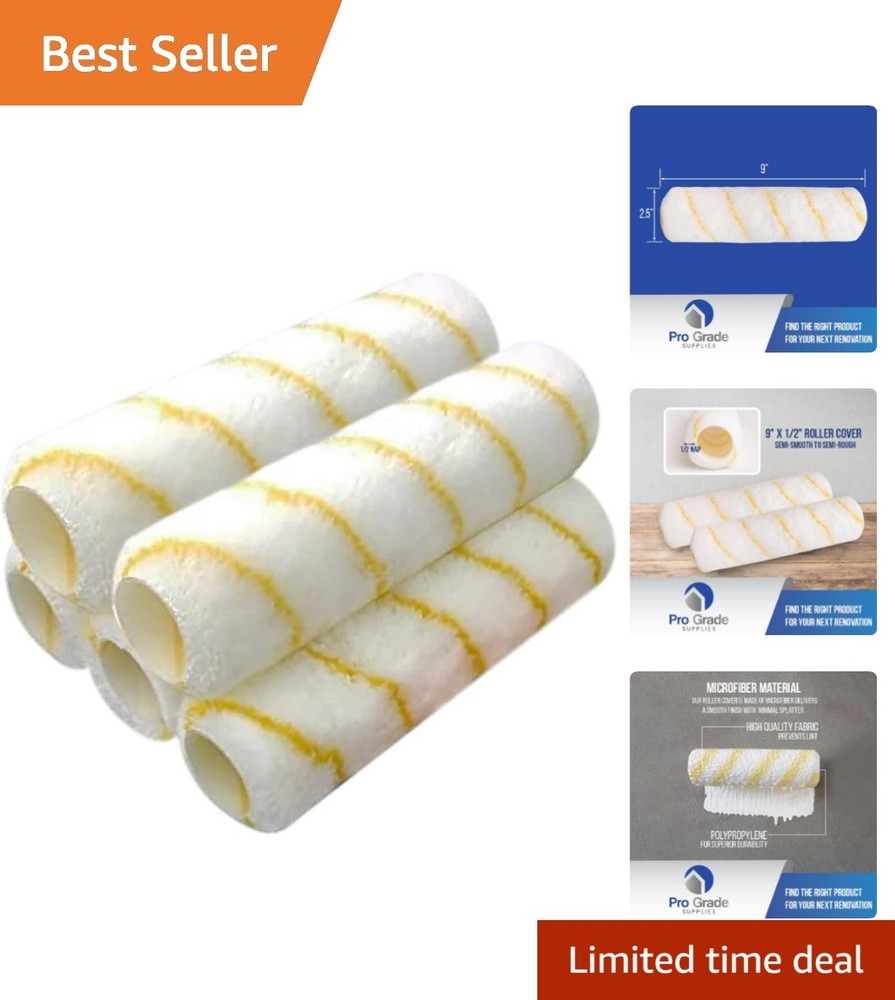 Professional Quality 5-Pack Microfiber Paint Roller Covers, 1/2" Nap, 9" Size