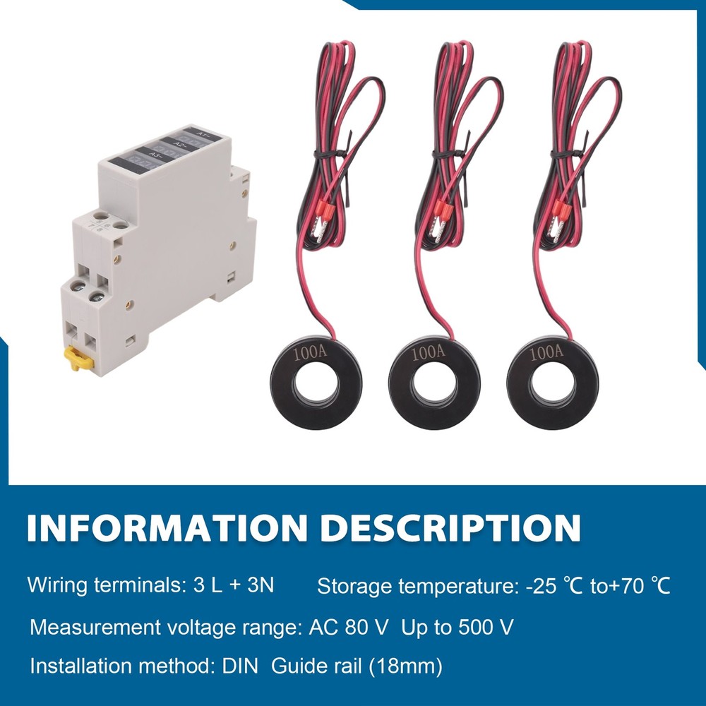 3 Phase Amp Meter for DIN Rail Mounting, Modular Current Meter