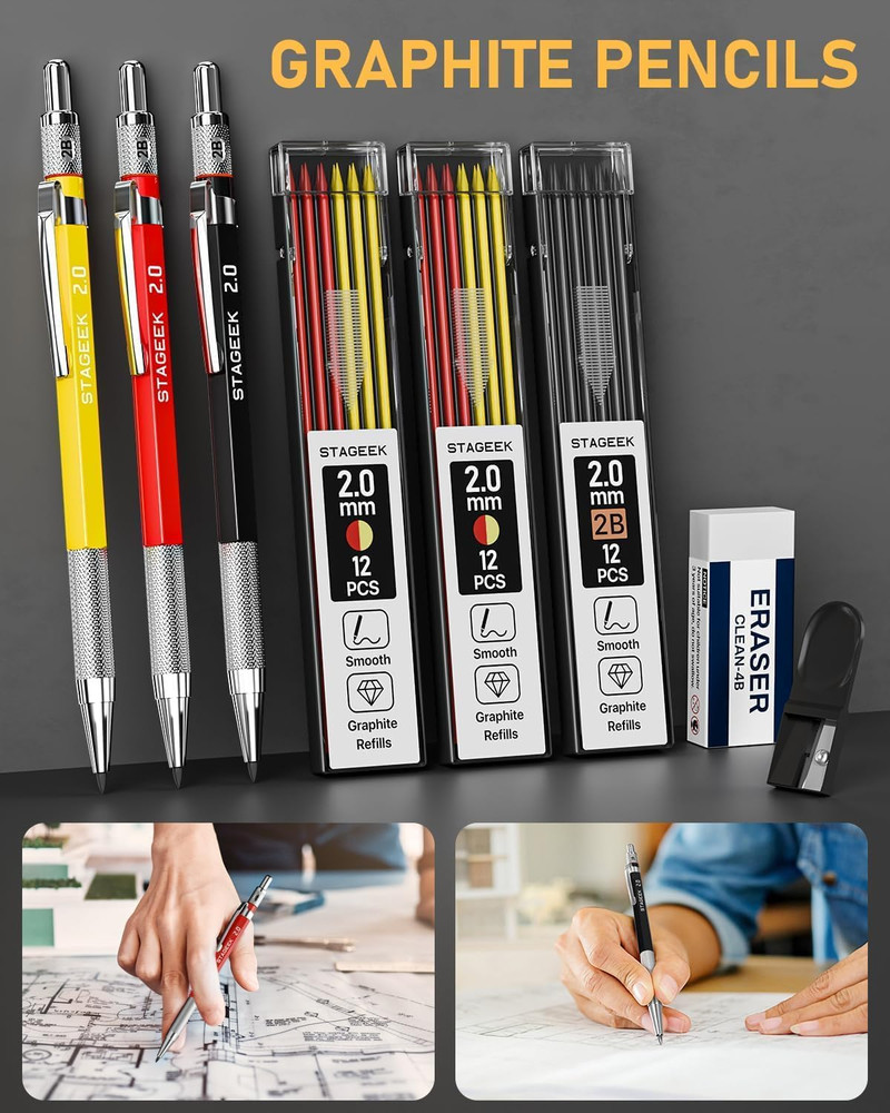 22 Pack Carpenter Pencil Set with Sharpener, Mechanical Carpenter Pencils wit...