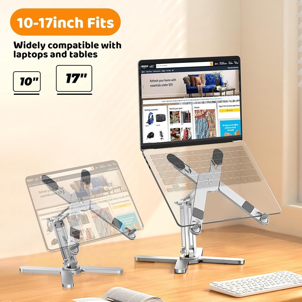Laptop Stand with 360 Rotating Base, Computer Notebook Laptop Riser Metal Holder