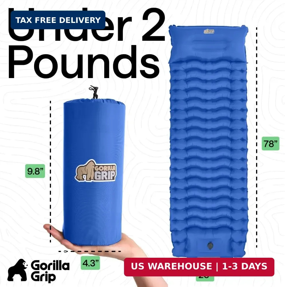 GORILLA GRIP Slip-Resistant Inflatable Sleeping Pad, Puncture Resistant Lightwei