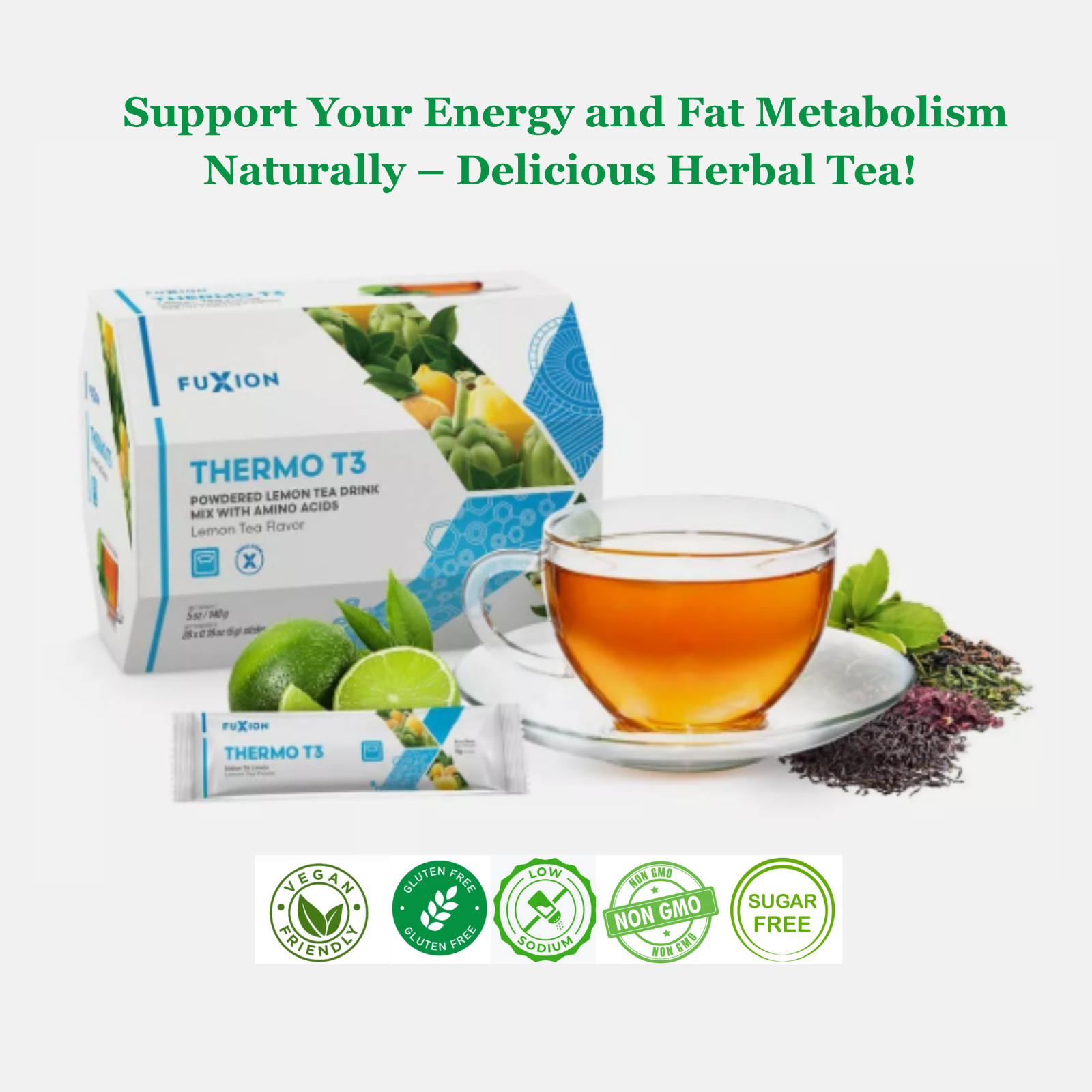 FuXion Thermo T3 Support Your Energy & Fat Metabolism Lemon Tea Flavor 28 Sticks