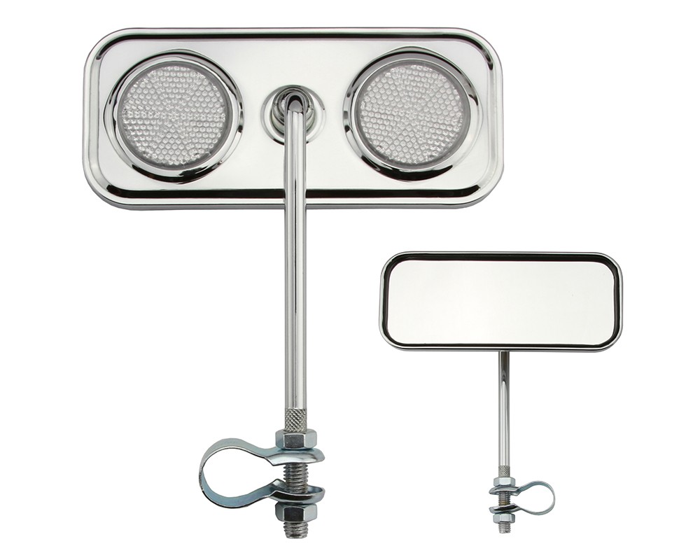 Bike Two Rectangle Mirror Chrome Clear Reflectors.