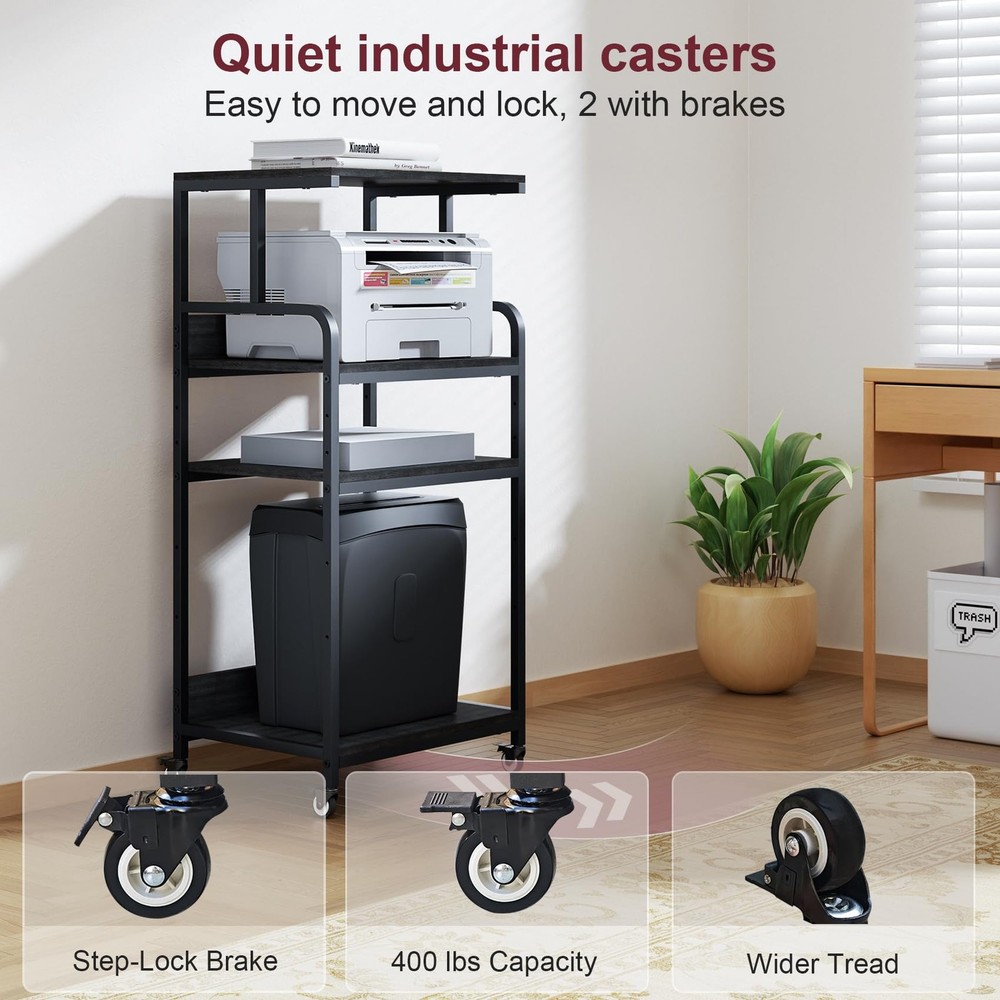 4 Tier Printer Stand with Wheels, Extra Large Tall Printer Table for Home Off...
