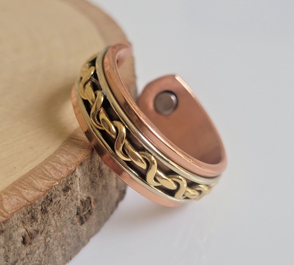 Solid Pure Copper Magnetic Ring Men Women Arthritis Adjustable Ring - Tri Tone