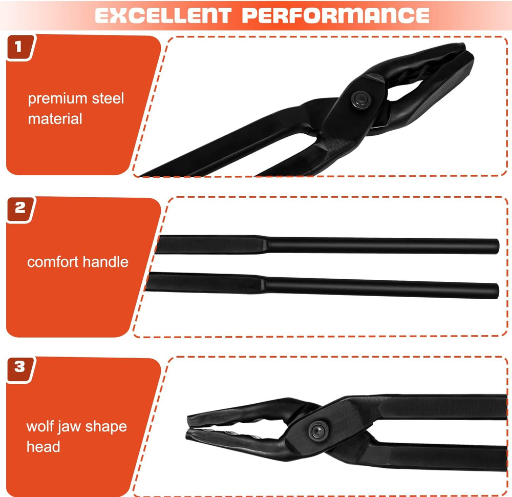 Blacksmith Tongs Wolf Jaw Blacksmithing Tool for Beginner & Professional Blacksm