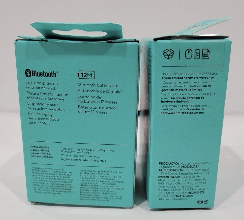 2pk Logitech Wireless Connection Ports M196 Mouse Bluetooth Compact