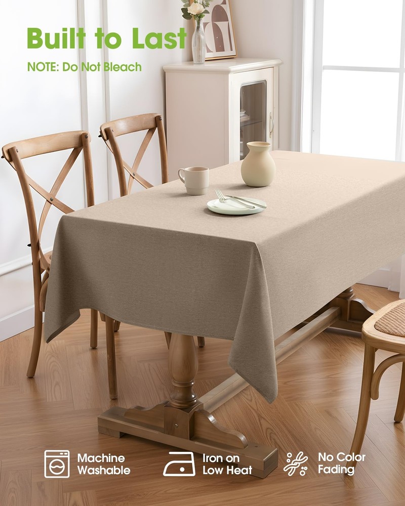 Pureegg Table Cloth for Rectangle Tables - Elegant Linen Mocha Tablecloth Resist